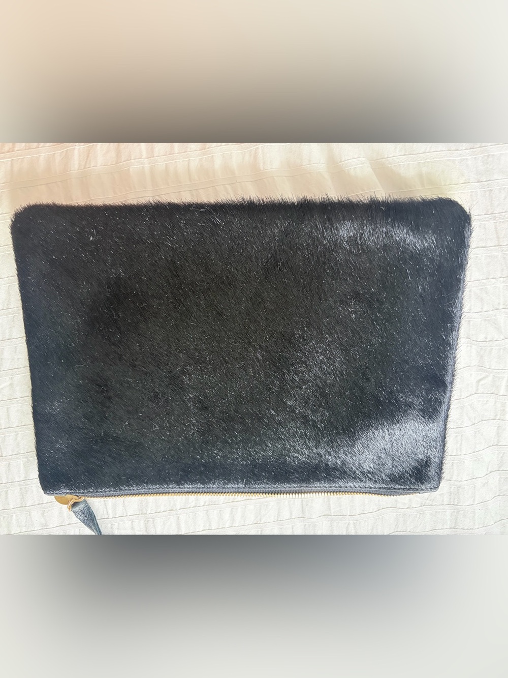 Clare V.  Black Fur Zip Clutch Bag - Elegant Women's Accessory